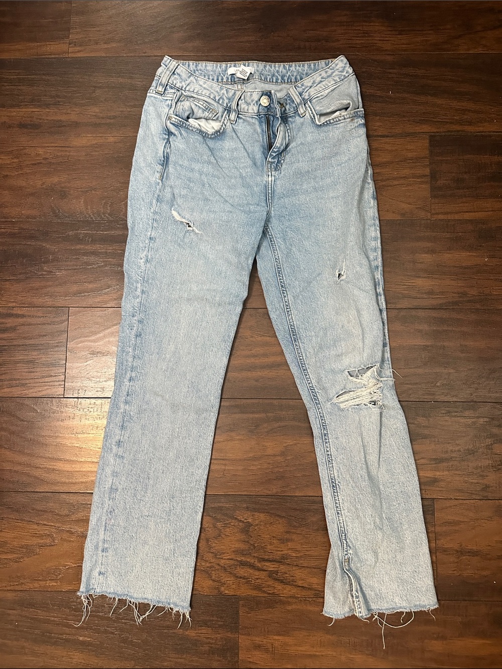 Forever 21 Light Blue Straight Leg Distressed Jeans
